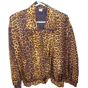 Vintage FUDA International 100% Silk Leopard Print Zip Up Bomber Jacket